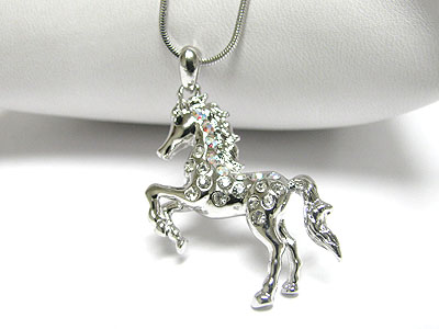 Made in korea whitegold plating crystal horse pendant necklace