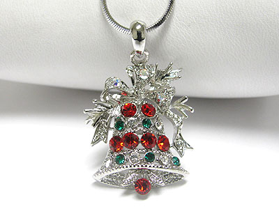 Made in korea whitegold plating multi color crystal christmas bell pendant necklace