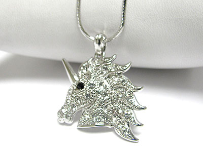 Made in korea whitegold plating crystal unicon pendant necklace