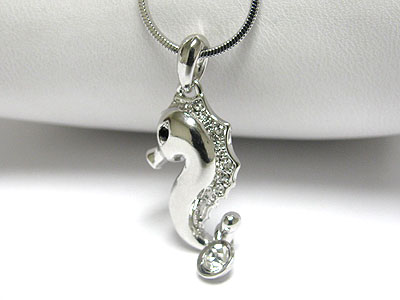 Made in korea whitegold plating crystal horse shoe pendant necklace