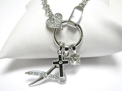 Made in korea whitegold plating crystal multi charm link necklace - siccisors cross heart