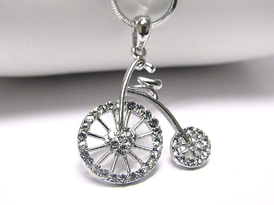 Made in korea whitegold plating crystal old bicycle pendant necklace