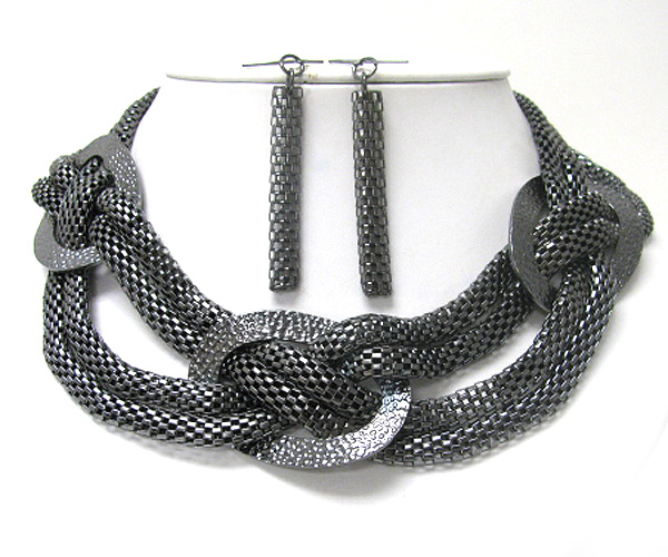 Metal tube chain braided necklace earring set