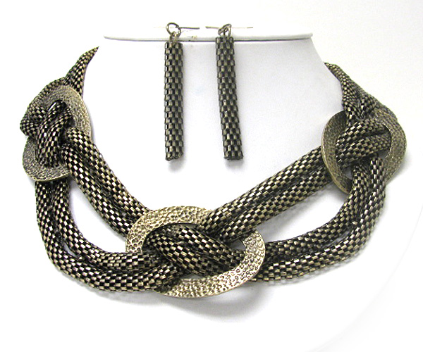 Metal tube chain braided necklace earring set