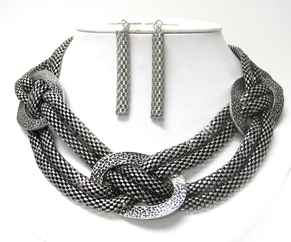 Metal tube chain braided necklace earring set