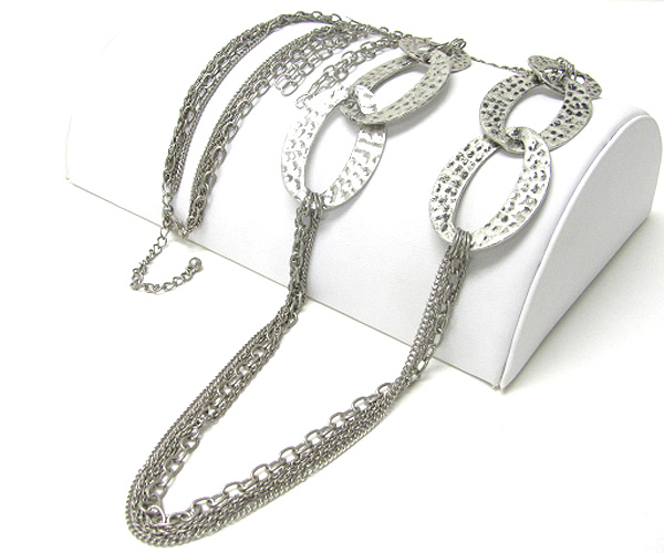 Multi metal chain and flat hoop link long necklace earring set - hoops