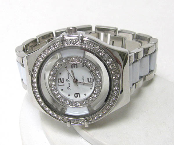 Crystal deco case double face watch