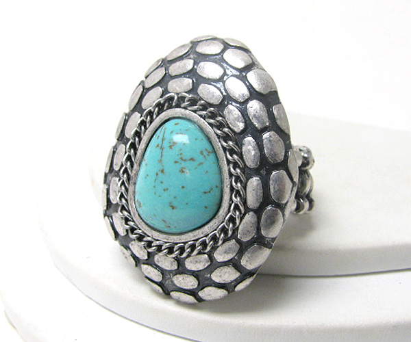 Turquoise stone and metal stretch ring