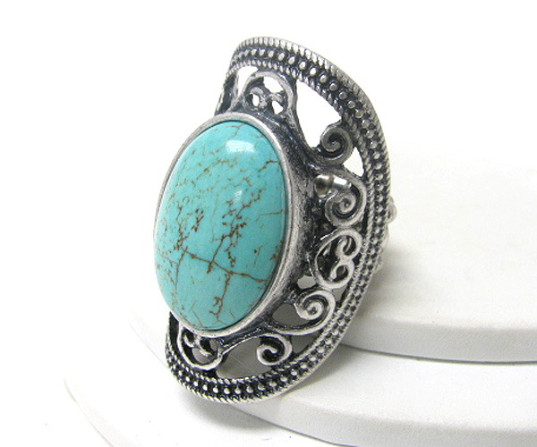 Turquoise stone and metal stretch ring