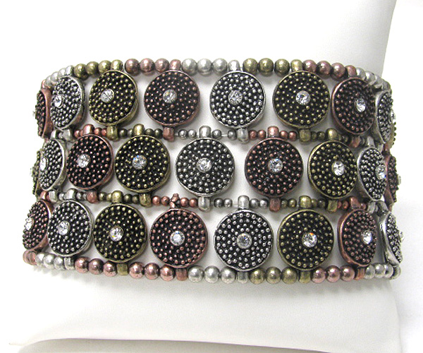 Crystal stud metal disk link stretch bracelet