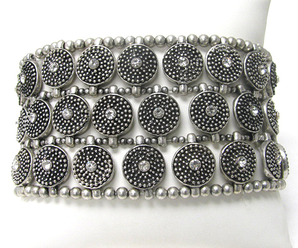 Crystal stud metal disk link stretch bracelet