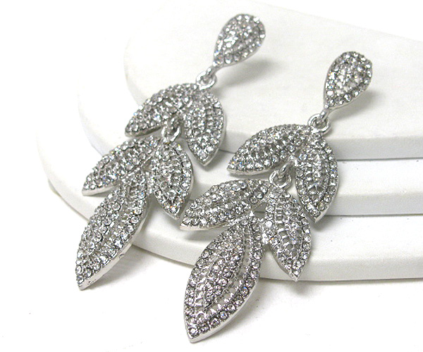 Crystal stud leaves drop earring