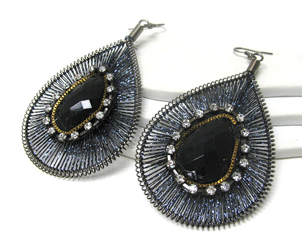 Facet stone and crystal deco wired earring