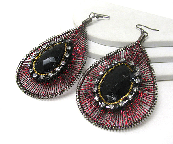 Facet stone and crystal deco wired earring