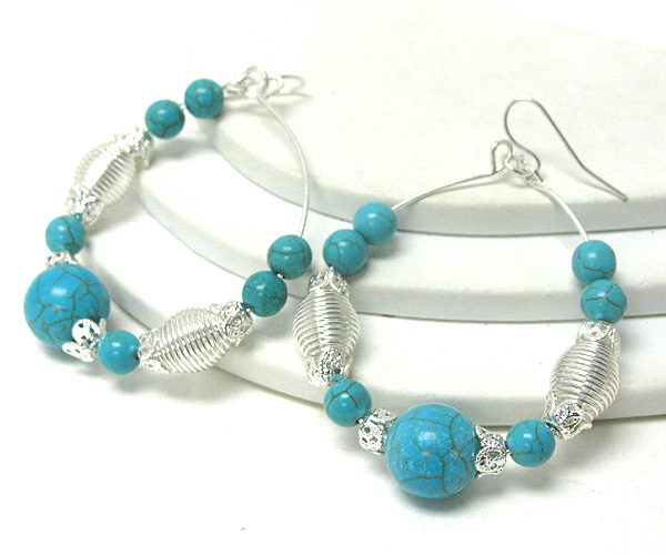 Turquoise stone hoop earring - hoops