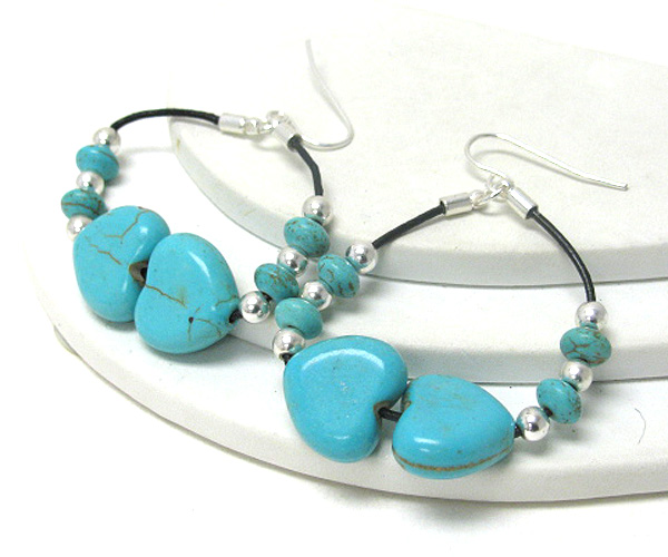 Turquoise heart stone hoop earring - hoops