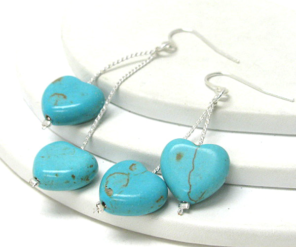 Two heart turquoise stone drop earring