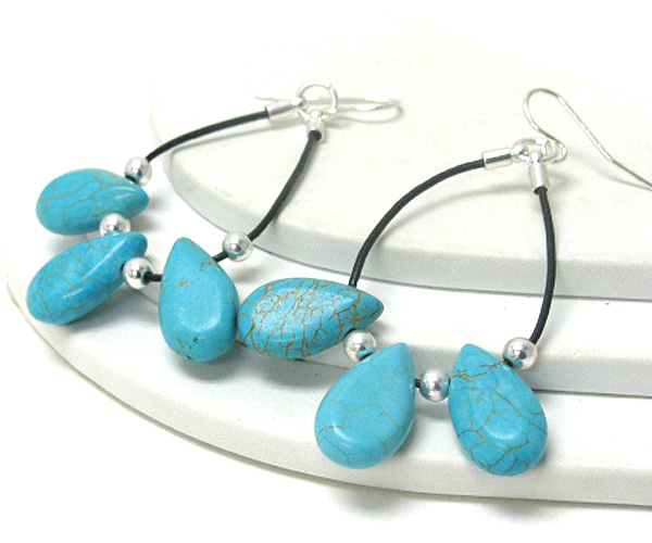 Threet turquoise stone hoop earring - hoops