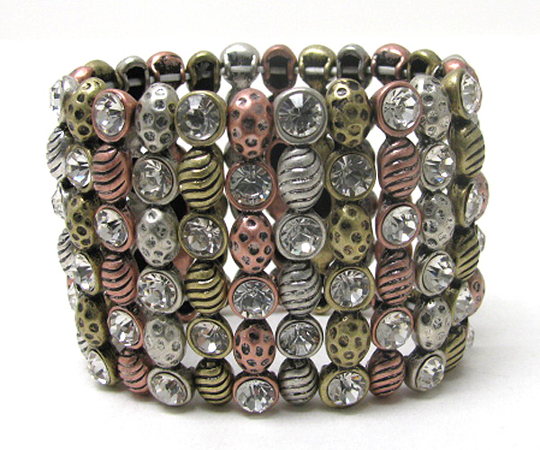 Crystal and metal casting art deco stretch bracelet