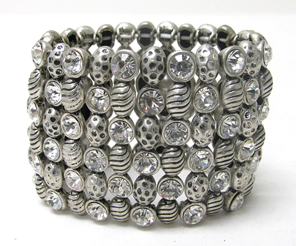 Crystal and metal casting art deco stretch bracelet