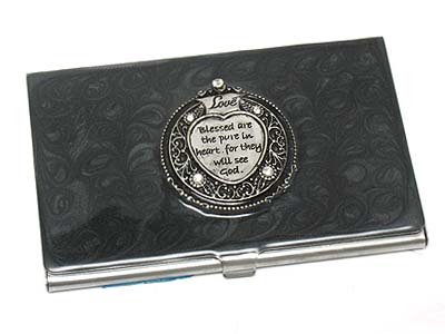 Crystal and casting metal love message business card holder