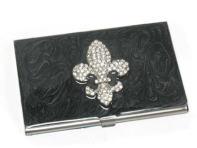 Crystal stone pleur de lis business card holder