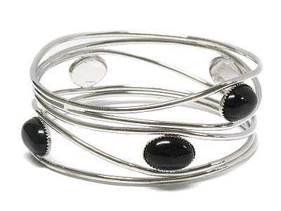 Multi natural stone deco metal bangle 