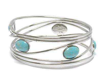 Multi natural stone deco metal bangle 