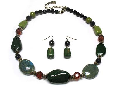 Multi shape patina and germ stone necklace and earring set