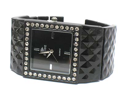 Crystal side deco square face braclet watch 