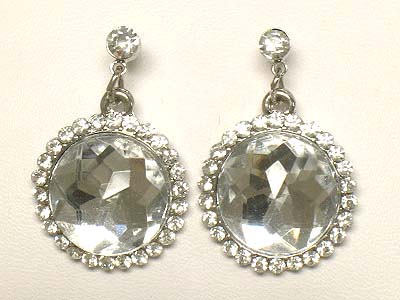 Crystal round deco facet cut stone drop earring