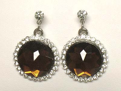 Crystal round deco facet cut stone drop earring 