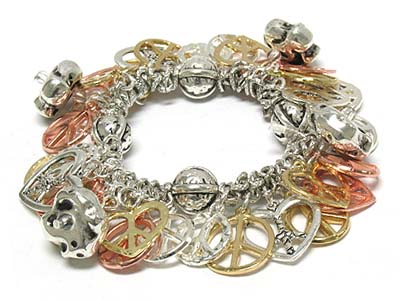 Multi shape peace charms elastic bracelet