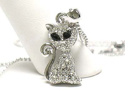 Made in korea whitegold plating crystal cat necklace