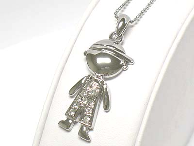 Made in korea whitegold plating crystal nodding head boy necklace