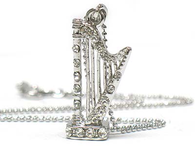 Made in korea whitegold plating crystal music theme harp necklace