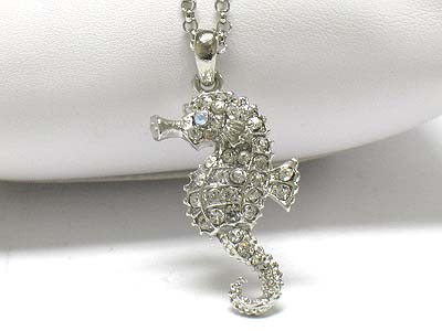 Crystal stud seahorse pendant necklace