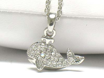 Crystal stud whale pendant necklace