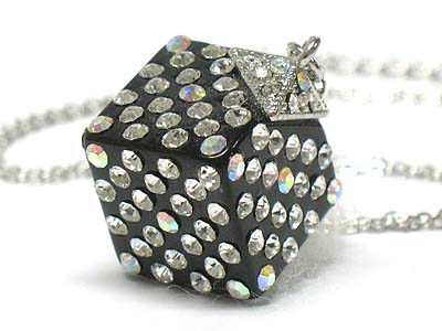 Crystal stud solid dice pendant necklace