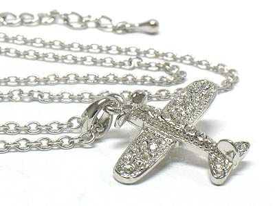 Crystal stud plane pendant necklace