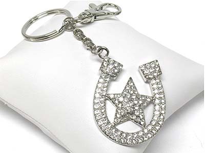 Crystal stud star and horse shoe charm keychain