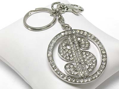 Crystal stud dollar sign charm keychain