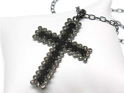 Crystal stone stud cross pendant necklace