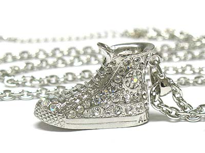 Crystal stud converse shoe pendant necklace