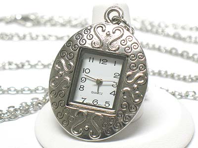 Filigree metal oval watch pendant necklace