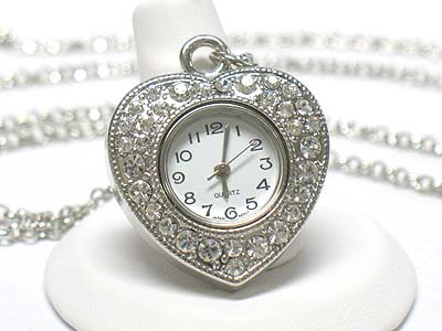 Crystal stud heart shape watch pendant necklace 