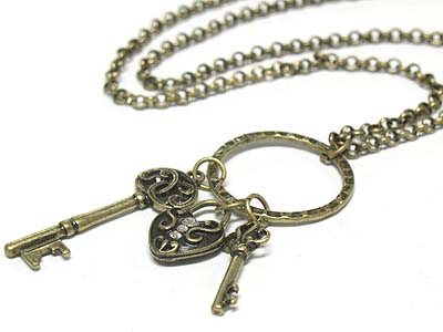 Multi metal key and lock charms necklace