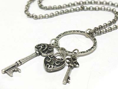 Multi metal key and lock charms necklace 