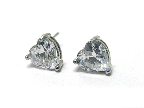 Cubic zirconia heart shape surgical steel post earring