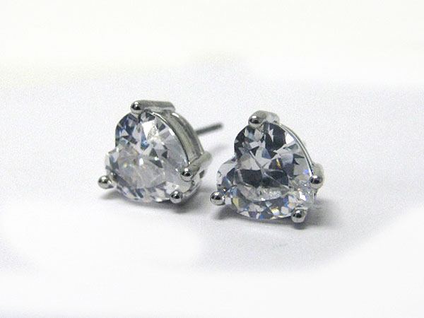 Cubic zirconia heart shape surgical steel post earring